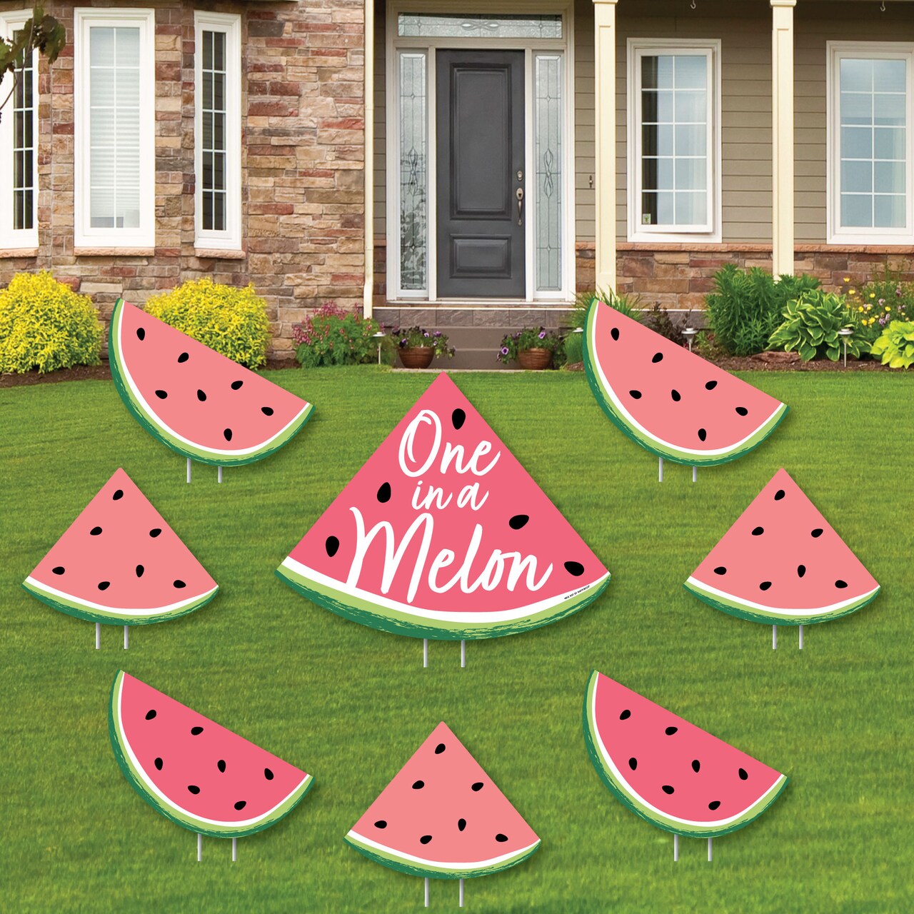 Big Dot of Happiness Sweet Watermelon - Yard Sign and Outdoor Lawn Decorations - Fruit Party Yard Signs - Set of 8